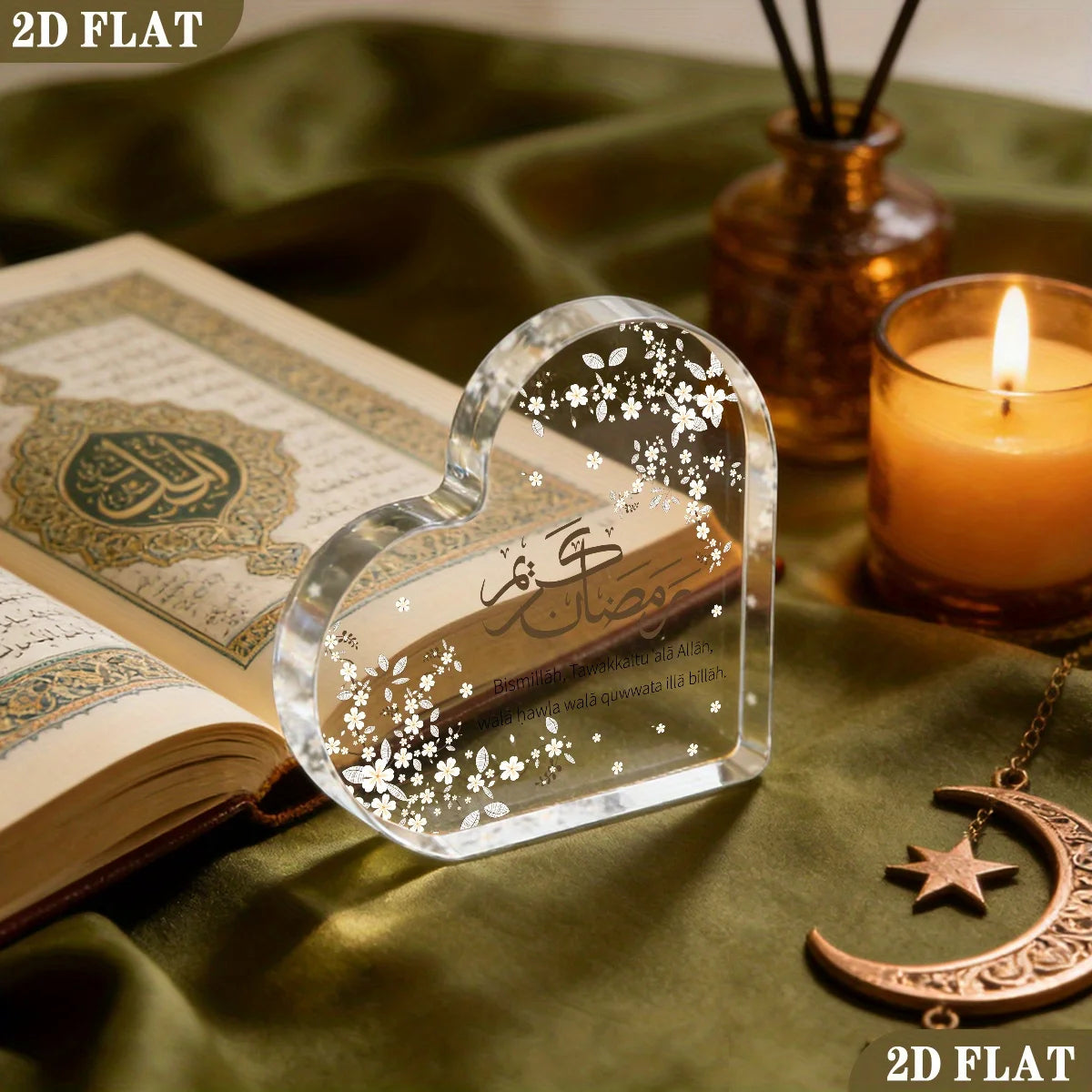 CIFBUY Acrylic Plaque 2D Flat Heart Shape Arabic Calligraphy Desktop