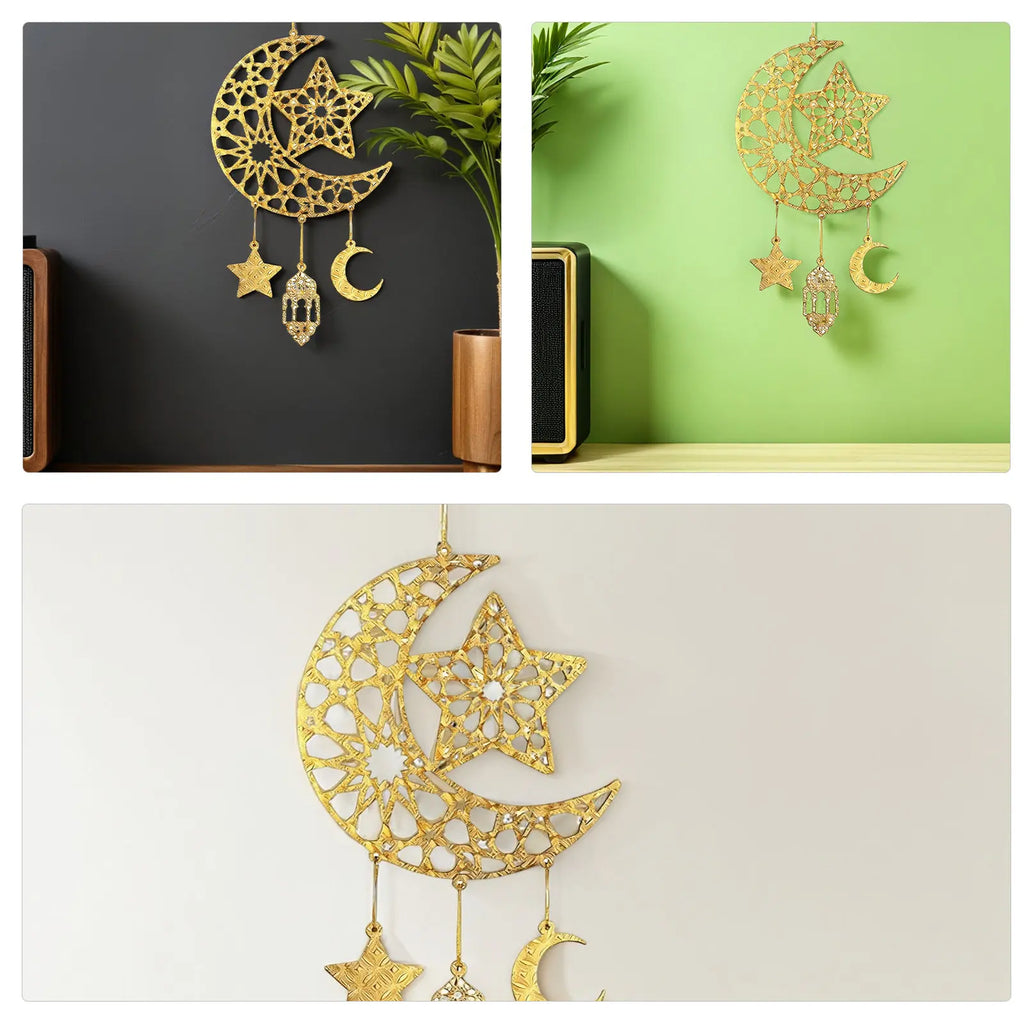 Ramadan Mubarak Hanging Decor Set Hollow Star Moon Wooden Ornament