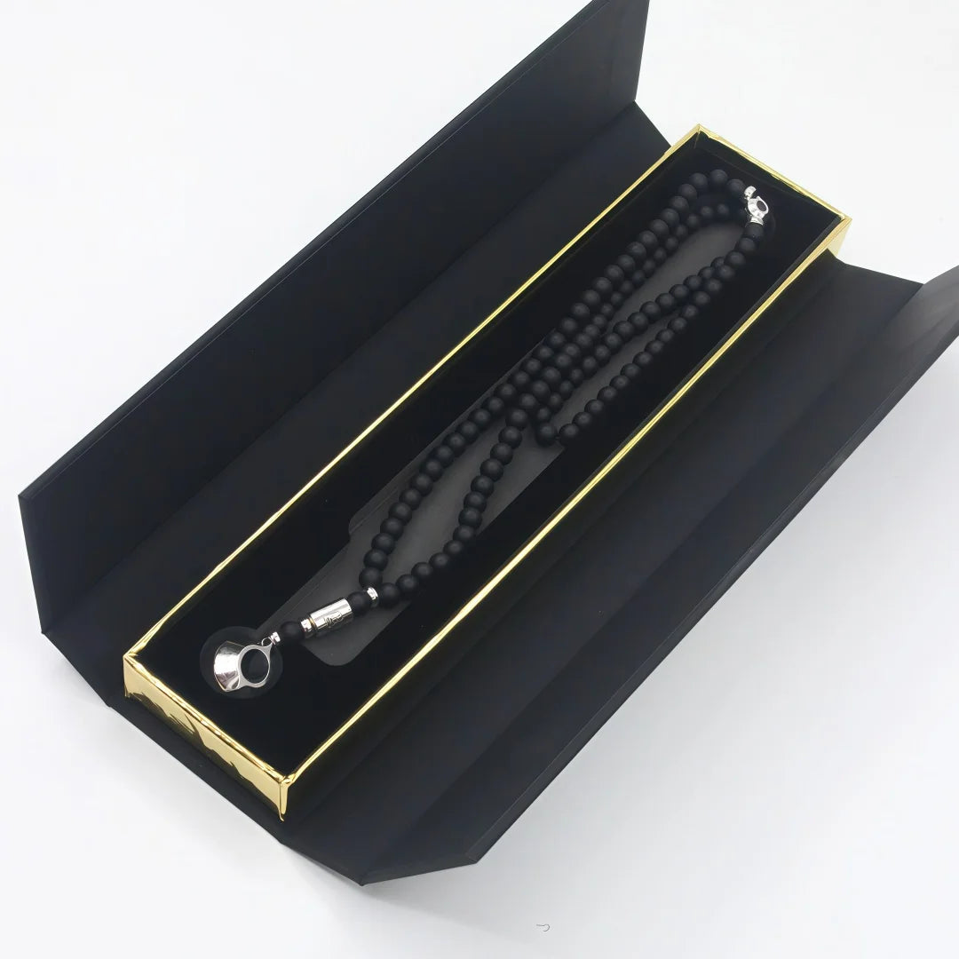 New Black Gallstone Muslim Prayer Beads Gift Box Islamic Praise Beads