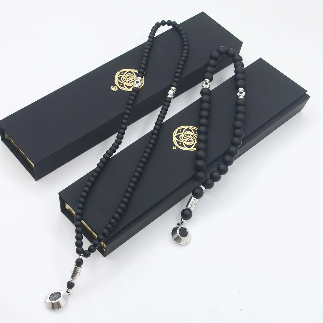 New Black Gallstone Muslim Prayer Beads Gift Box Islamic Praise Beads