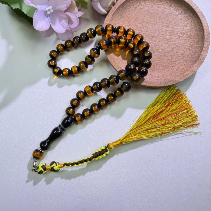 1Pc Handmade Tasbih Prayer Beads, Amber Brown Muslim Rosary with Olive