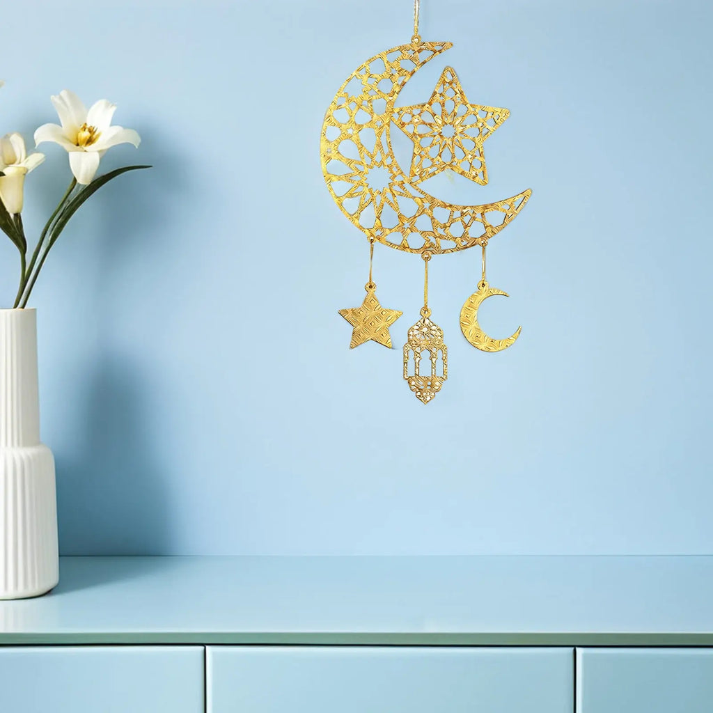 Ramadan Mubarak Hanging Decor Set Hollow Star Moon Wooden Ornament