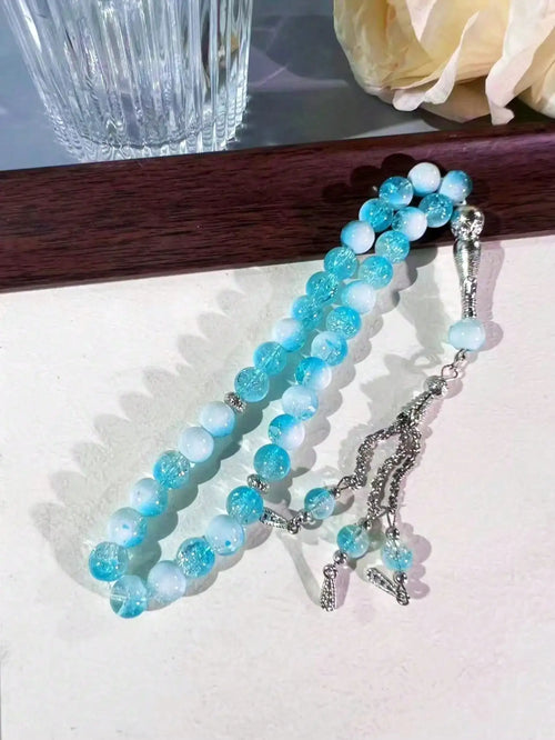 10mm 33Pcs Cracked Glass Muslim Prayer Beads Tasbih, Handmade Islamic