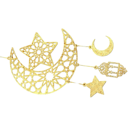 Ramadan Mubarak Hanging Decor Set Hollow Star Moon Wooden Ornament
