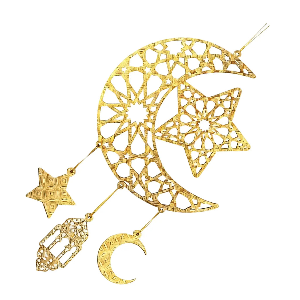 Ramadan Mubarak Hanging Decor Set Hollow Star Moon Wooden Ornament