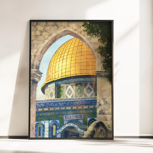 Canvas Wall Art of Al Aqsa Mosque, Islamic Art for Living Room, Gold
