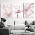 3PCS frameless decorative art print,3pcs Modern Pink Floral Islamic