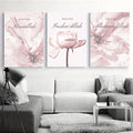 3PCS frameless decorative art print,3pcs Modern Pink Floral Islamic