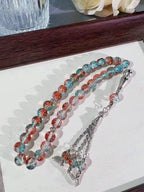 10mm 33Pcs Cracked Glass Muslim Prayer Beads Tasbih, Handmade Islamic
