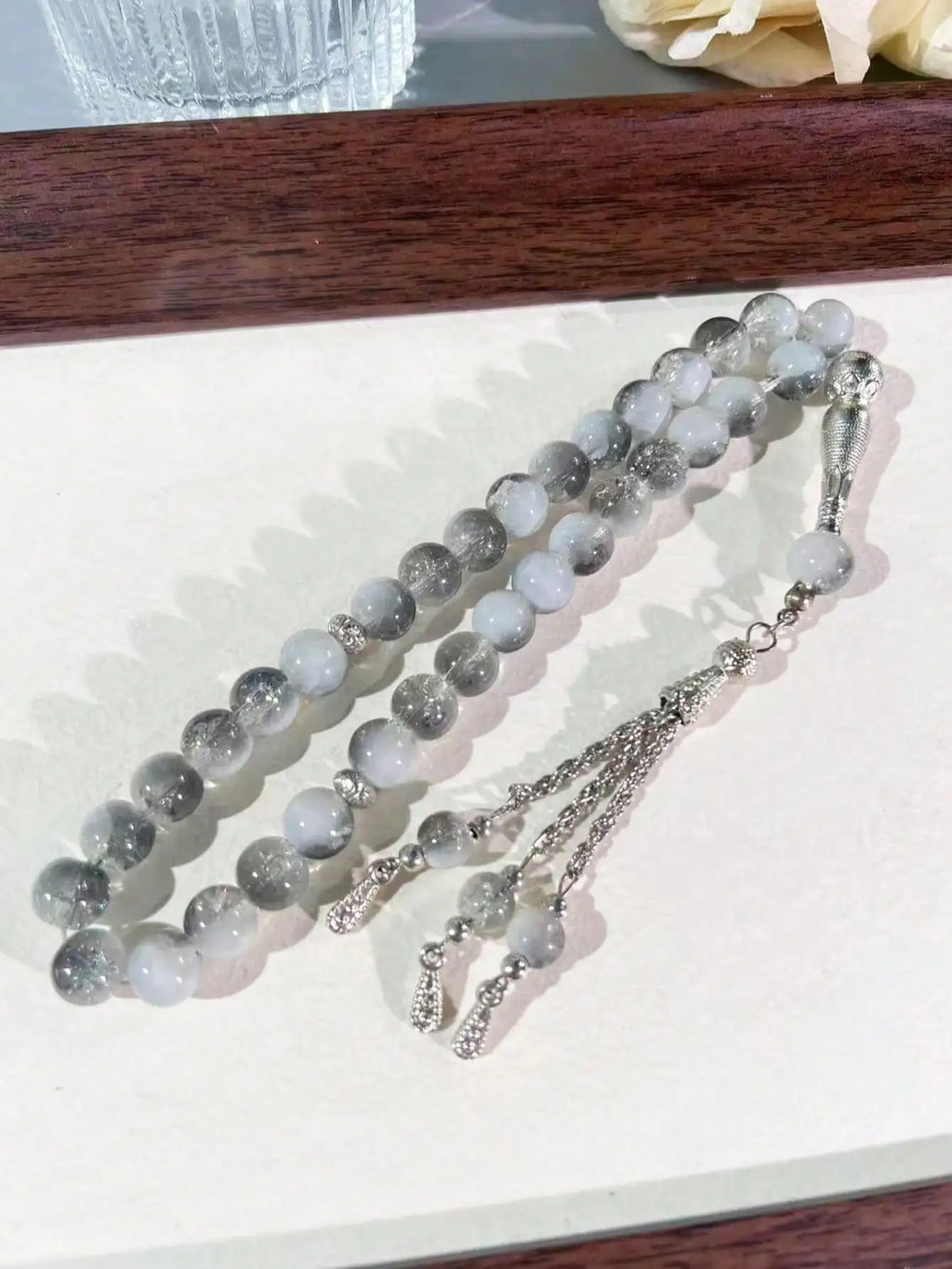 10mm 33Pcs Cracked Glass Muslim Prayer Beads Tasbih, Handmade Islamic