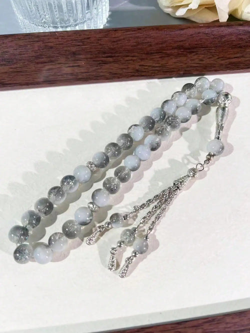 10mm 33Pcs Cracked Glass Muslim Prayer Beads Tasbih, Handmade Islamic