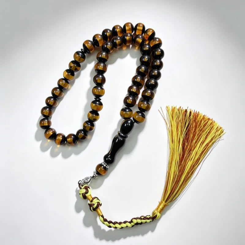 1Pc Handmade Tasbih Prayer Beads, Amber Brown Muslim Rosary with Olive