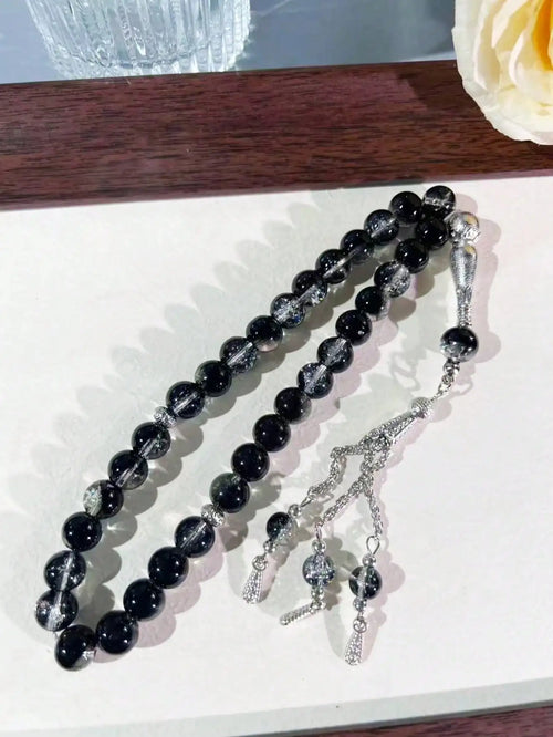 10mm 33Pcs Cracked Glass Muslim Prayer Beads Tasbih, Handmade Islamic