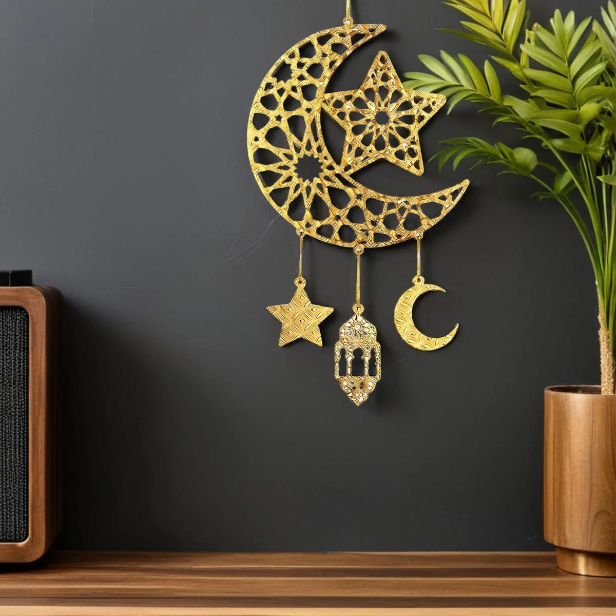 Ramadan Mubarak Hanging Decor Set Hollow Star Moon Wooden Ornament